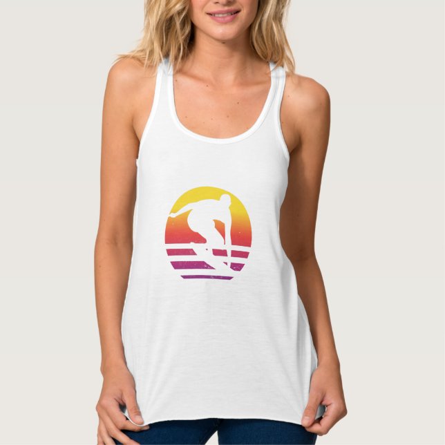 Surfer Retro Surfing Sunset Singlet (Front)