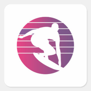 Surfer Retro Surfing Sunset Square Sticker