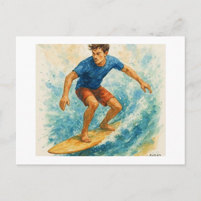 Surfer Riding a Wave,  Postcard (Front)