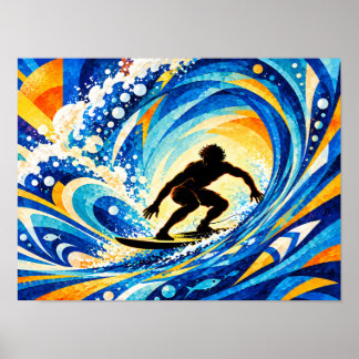 Surfer Riding Inside a Wave Barrel Silhouette Poster