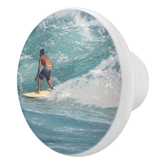"SURFER  RIDING THE WAVES" CERAMIC KNOB (Right)