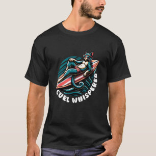 Surfer Riding Waves Ocean Curl Whisperer Cat Surfi T-Shirt