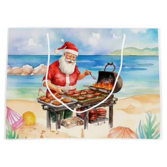 Surfer Santa Claus Christmas i at the beach Large Gift Bag (Front)