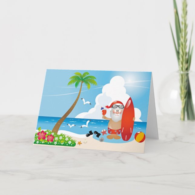surfer santa claus holiday card (Front)