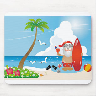 surfer Santa Claus Mouse Pad