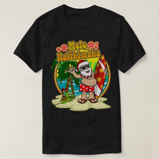 Surfer Santa Hawaiian Christmas T-Shirt (Design Front)