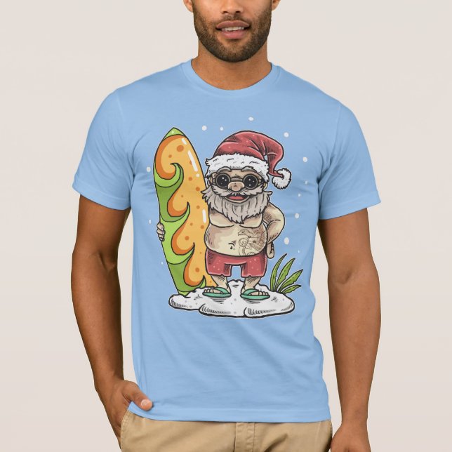 Surfer Santa with Tattoo T-Shirt (Front)
