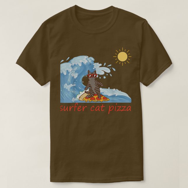 Surfer Shirt Retro Pizza Boy Surfer Cat Pizza Chee (Design Front)