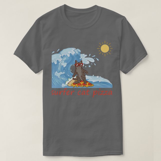 surfer Shirt retro pizza boy surfer cat pizza Chee (Design Front)