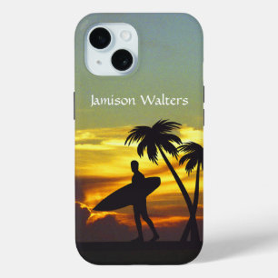 Surfer Silhouette at Sunset - Personalize iPhone 15 Case