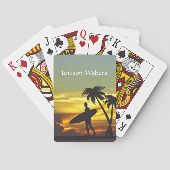 Surfer Silhouette at Sunset - Personalize Playing Cards (Back)