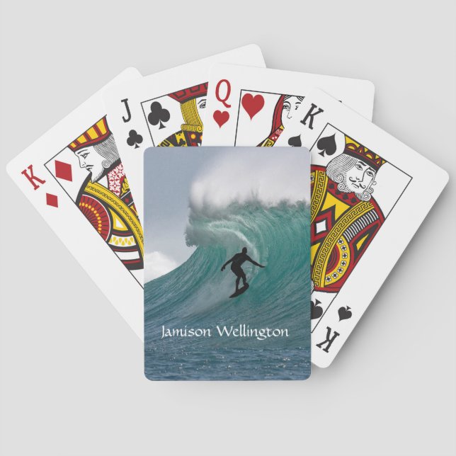 Surfer silhouette Catching a huge wave Personalize Playing Cards (Back)