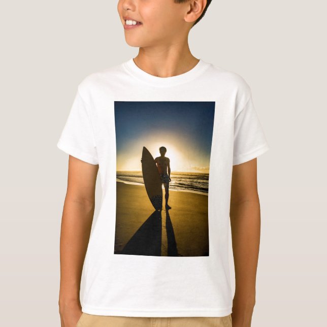 Surfer silhouette during sunrise T-Shirt (Front)