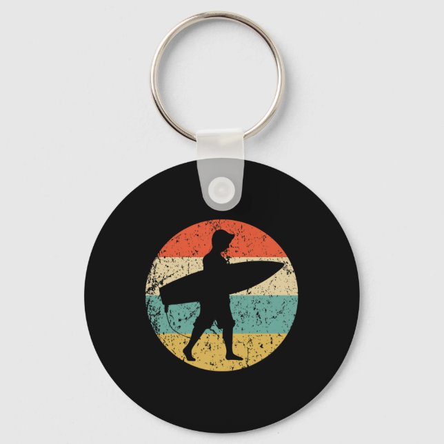 Surfer Silhouette Retro Surfing  Key Ring (Front)