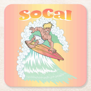 Surfer Square Paper Coaster