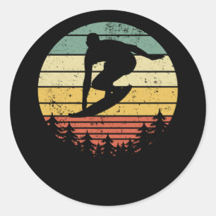 Surfer Surfboard Surfing Retro Gift Idea Classic Round Sticker