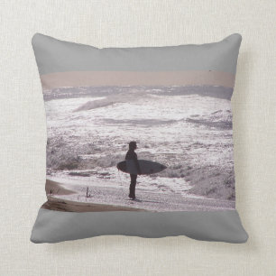 Surfer Surfing Ocean Beach Waves Sea California Cushion