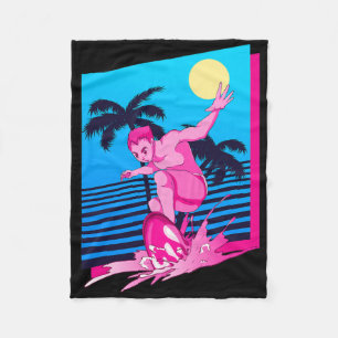 Surfer Synthwave Sunset Palm Trees Surfing 80s Art Fleece Blanket