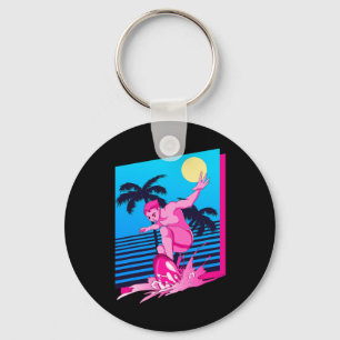 Surfer Synthwave Sunset Palm Trees Surfing 80s Art Key Ring