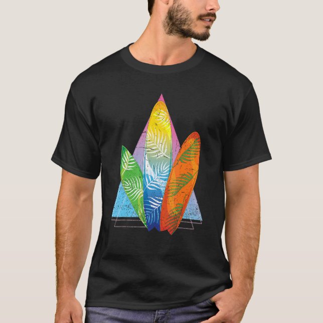 Surfer Tropical Surfboard Watersport Synthwave Sur T-Shirt (Front)
