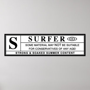 surfer warning label poster