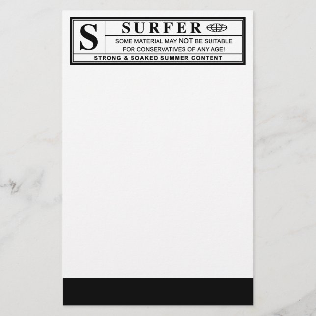 surfer warning label stationery (Front)