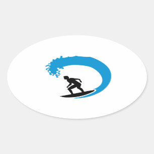 Surfer wave oval sticker