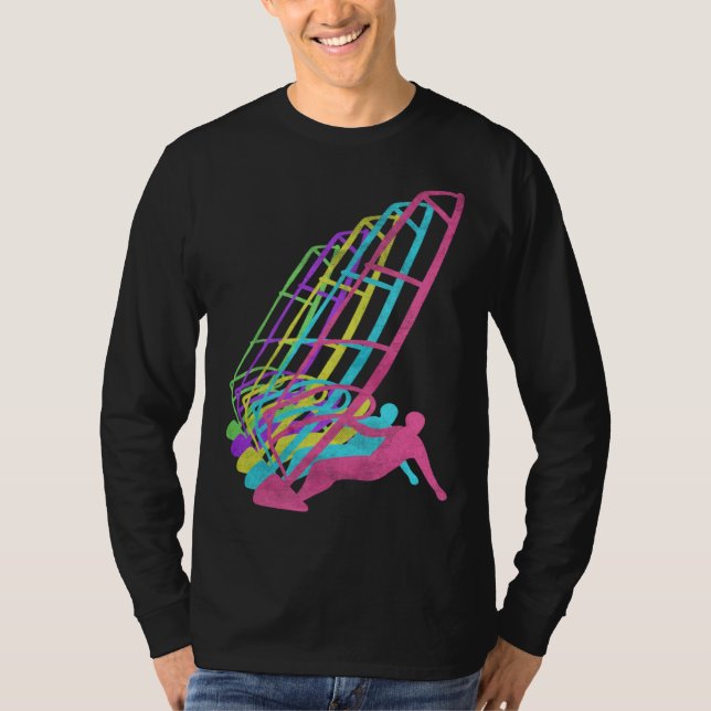 Surfer Windsurfing 80s Colors 1980s T-Shirt (Front)