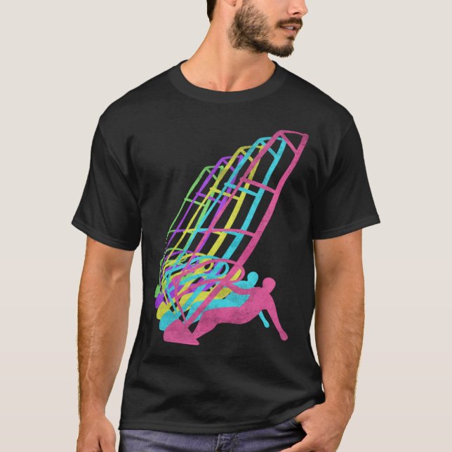 Surfer Windsurfing 80s Colors 1980s T-Shirt (Front)