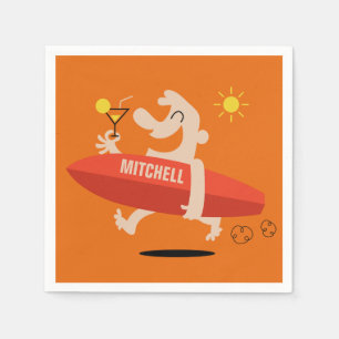 Surfer with Cocktail custom name paper napkins