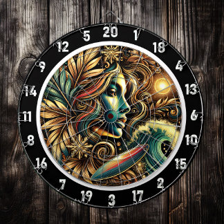 Surfer with Golden Glow Sunset Art Dartboard