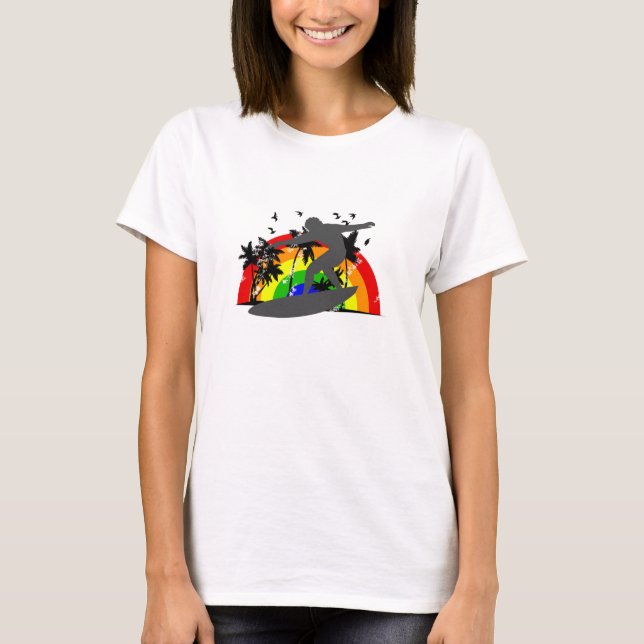 Surfer with Rainbow T-Shirt (Front)