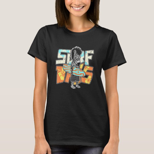 Surfer Zebra Surf Days Summer Vacation Longboard S T-Shirt (Front)