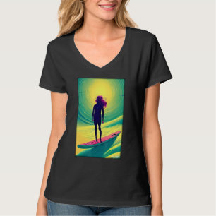 Surfergirl Girl Woman Surfboard Waves Sea Vacation T-Shirt