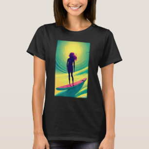 Surfergirl Girl Woman Surfboard Waves Sea Vacation T-Shirt