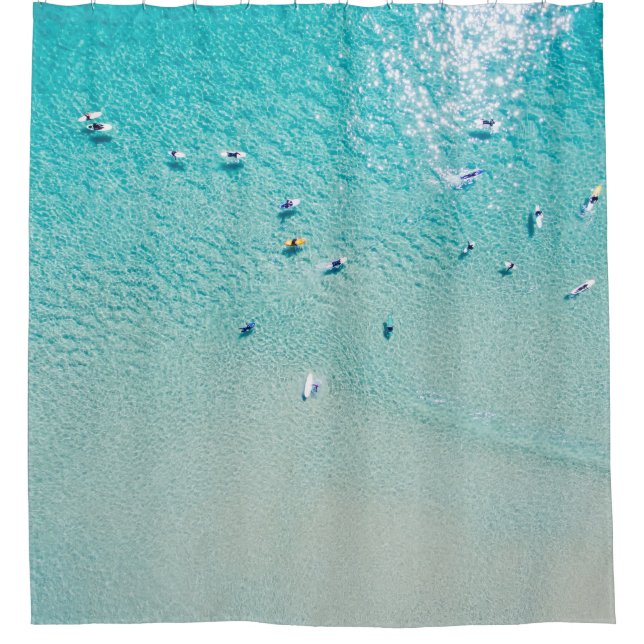 Surfers aerial view, clear ocean. shower curtain (Front)