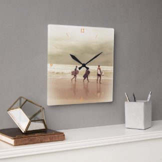 Surfers Retro Clock. Square Wall Clock