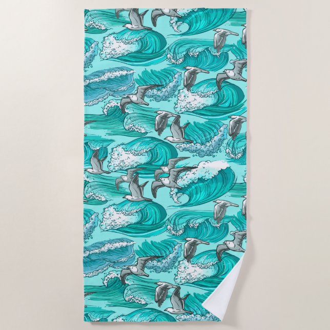 Surfers Wave Paradise & Seagulls Beach Towel (Front)