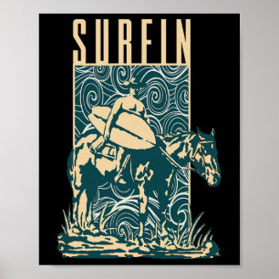 Surfin Cowboy Cowboy With Surfboard Surfing Surfer Poster