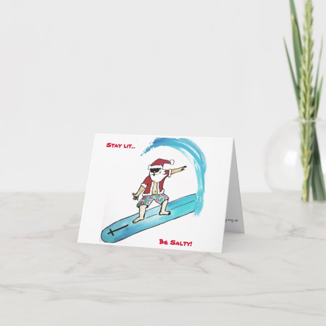 Surfin Santa Folded Holiday Card (Front)