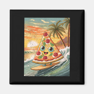 Surfing A Wave Pizza Slice In Tropical Beach Funny Magnet