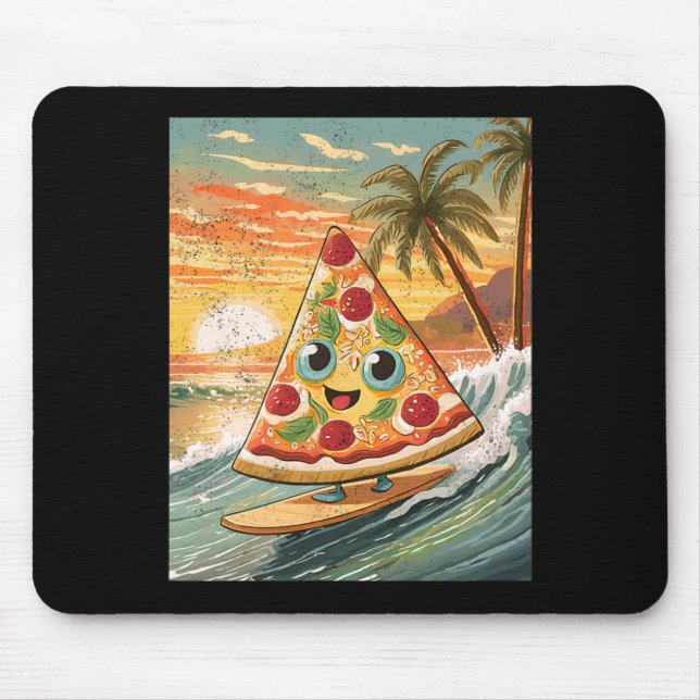 Surfing A Wave Pizza Slice In Tropical Beach Funny Mouse Pad (Front)