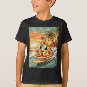 Surfing A Wave Pizza Slice In Tropical Beach Funny T-Shirt