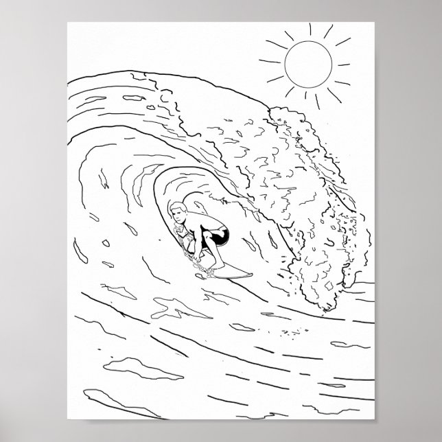 Surfing Adult Colouring Poster (Front)