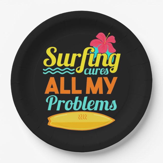 Surfing Are All My Problems Paper Plate (Front)