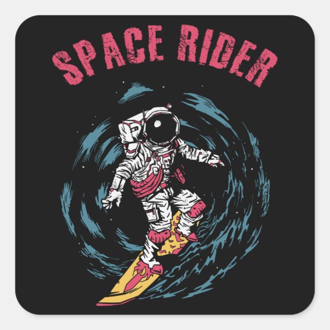 Surfing Astronaut Space Rider Surfer Square Sticker (Front)