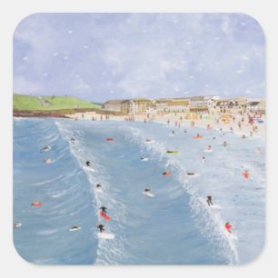 Surfing at Porthmeor Square Sticker