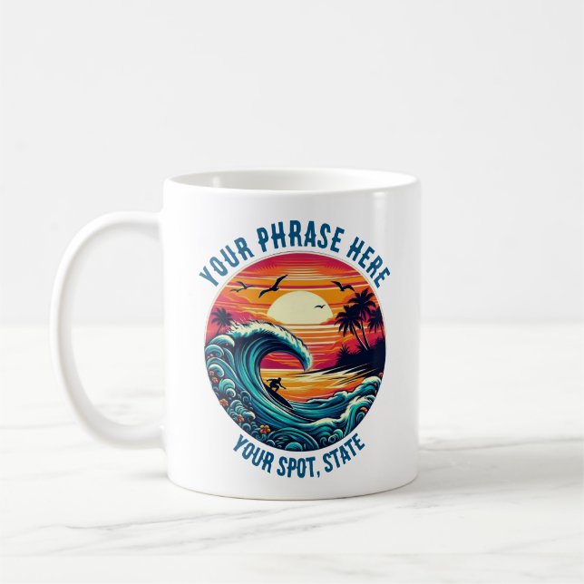 Surfing at Sunset Retro Style Coffee Mug (Left)