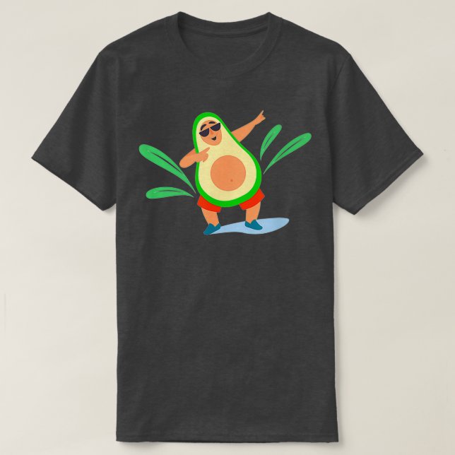 Surfing Avocado Funny Avocado Vegan T-Shirt (Design Front)