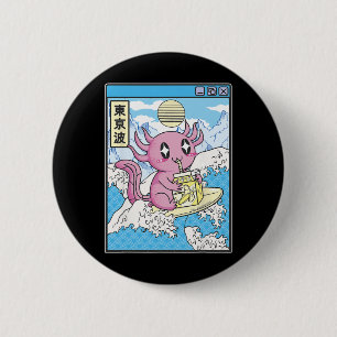 Surfing Axolotl Drinking Nana Milk Kawaii Anime Va 6 Cm Round Badge